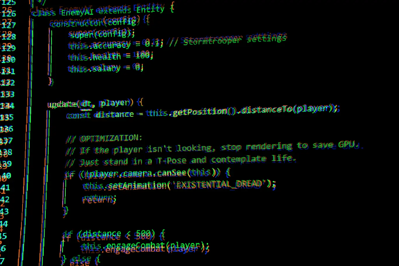An image of a code editor showing game development logic.